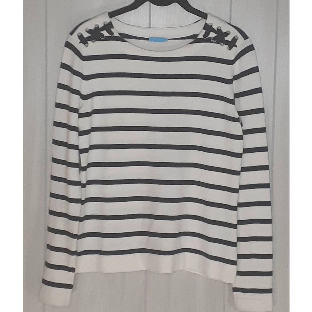 J. McLaughlin Sweater White with Black Stripe Cotton Blend Size Small